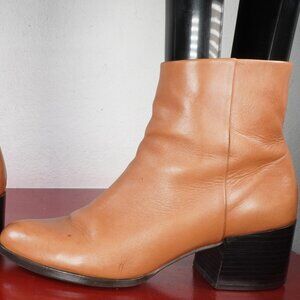 Women's Sam Edelman Brown Leather Ankle High Chunky Heel Fashion Boots 8